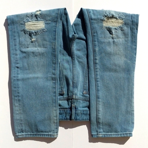 PacSun Retro Distressed Medium Blue High Rise Cropped Straight Leg Mom Jeans 25 - Picture 4 of 16